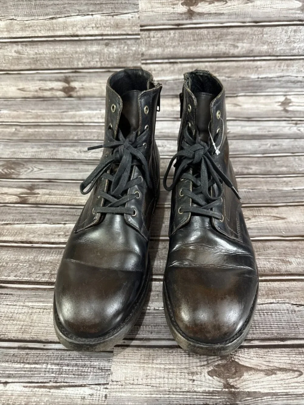 Frye Bowery Lace Up Boots Leather Side Zip Size 10 D Color Brown Black